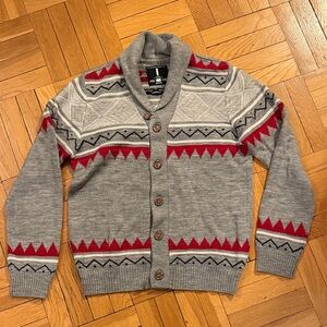Buffalo David Bitton Shawl Collar Cardigan in Gray and Red